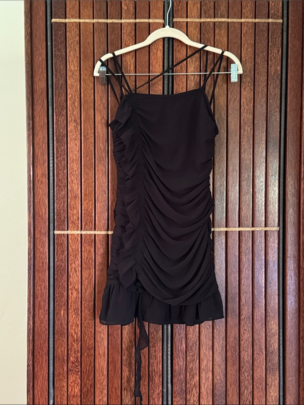 Zara Black Ruched Mini Dress with Spaghetti Straps